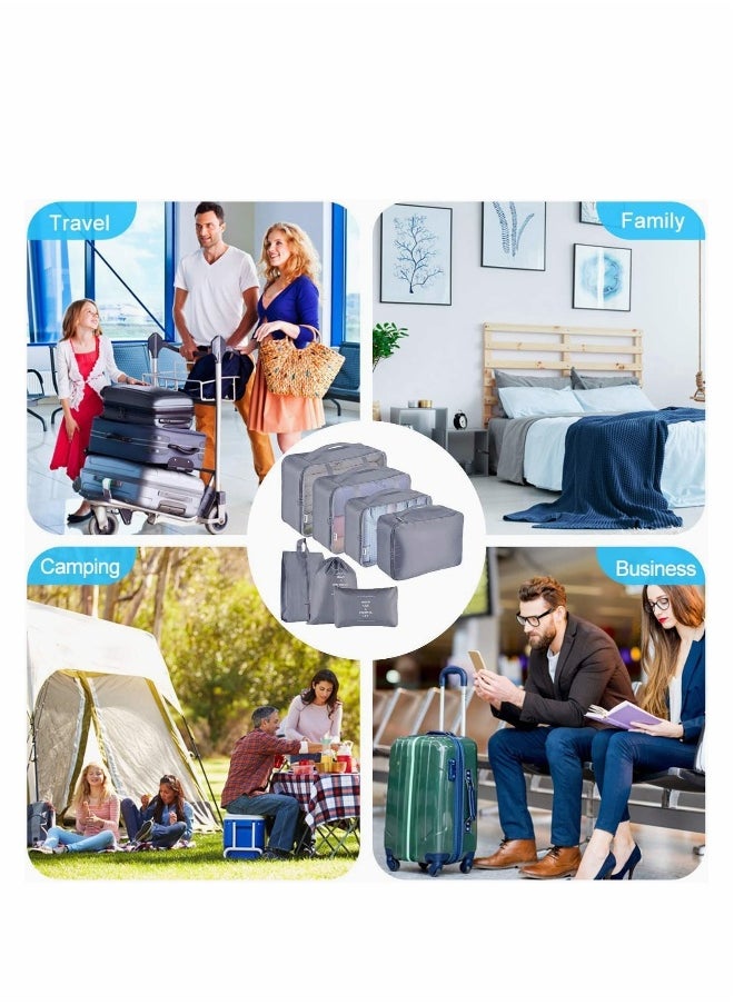 9 Pcs Waterproof Packing Cubes Set, Travel Luggage Organizers for Clothes, Shoes, Cosmetics & Toiletries Storage Bags (Grey)