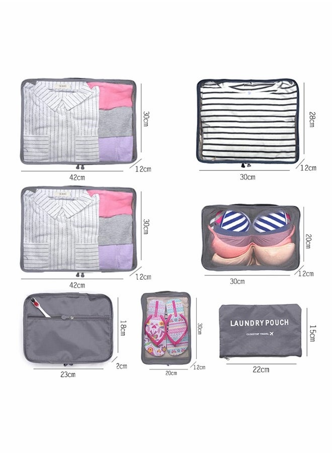 Packing Cubes for Travel, 7 Set Luggage Organizers with Shoe Bag, Clothes Bag, Electronics Bag, Cosmetics Bag, Made with Wearable Waterproof Fabric, Packing Organizers for Travel Accessories (Gray)