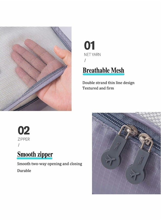 Packing Cubes for Travel, 7 Set Luggage Organizers with Shoe Bag, Clothes Bag, Electronics Bag, Cosmetics Bag, Made with Wearable Waterproof Fabric, Packing Organizers for Travel Accessories (Gray)