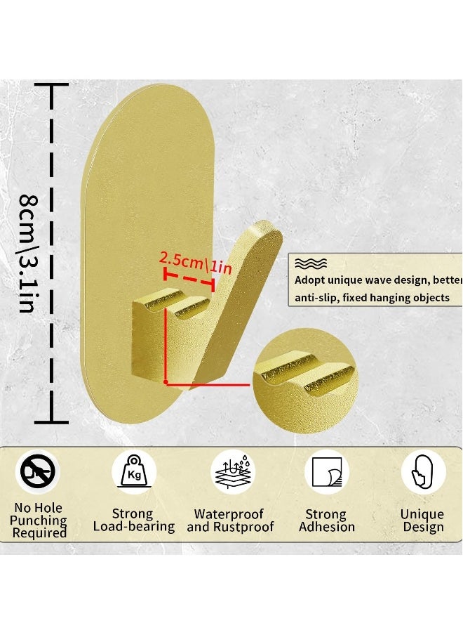Heavy-Duty Adhesive Towel Hooks - 6 Pack for Bathroom, Kitchen, Glass, Tile & Mirror - No Tools Required, Stylish Gold Robe Holders for Easy Hanging