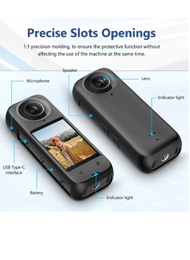 Protective Case with Lens Cap for Insta 360 X4, Silicone Camera Case Kit with Standard Lens Guard, Compatible with Insta360 X4