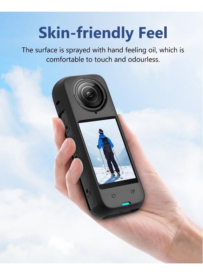 Protective Case with Lens Cap for Insta 360 X4, Silicone Camera Case Kit with Standard Lens Guard, Compatible with Insta360 X4
