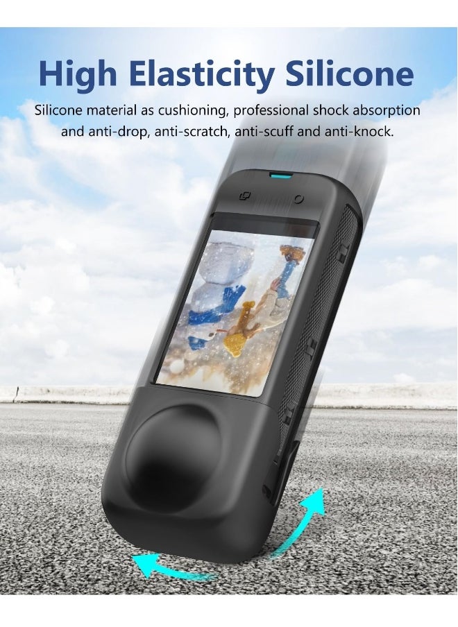 Protective Case with Lens Cap for Insta 360 X4, Silicone Camera Case Kit with Standard Lens Guard, Compatible with Insta360 X4