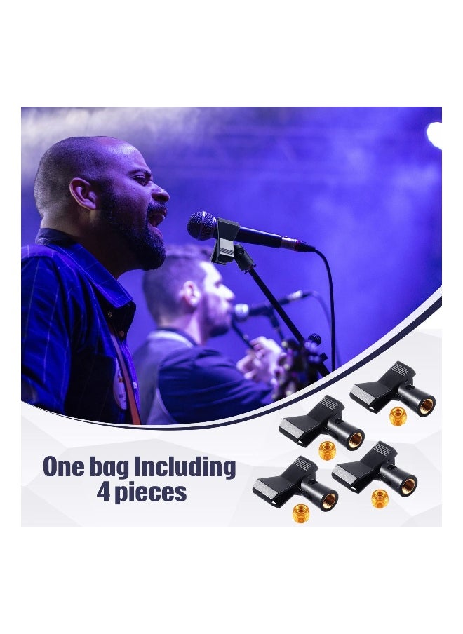 4-Pack Adjustable Microphone Clips with 4 Adapters, Wireless Mic Holder Clamp for Mic Stands, 5/8 Inch Male to 3/8 Inch Female Adapter Included. Perfect for Securely Holding Your Microphone.