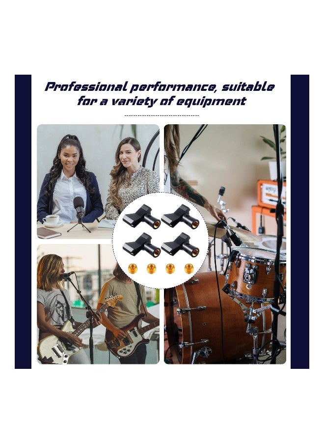 4-Pack Adjustable Microphone Clips with 4 Adapters, Wireless Mic Holder Clamp for Mic Stands, 5/8 Inch Male to 3/8 Inch Female Adapter Included. Perfect for Securely Holding Your Microphone.