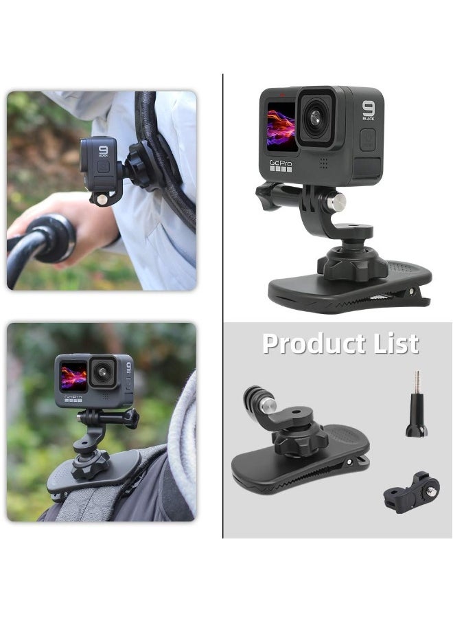 Backpack Strap Mount Quick Clip for Camera, 360° Rotation Clamp Hero 11 10 9 8 7 6, fusion and DJI Osmo Action 3 2, AKASO Campark Crosstour Cameras