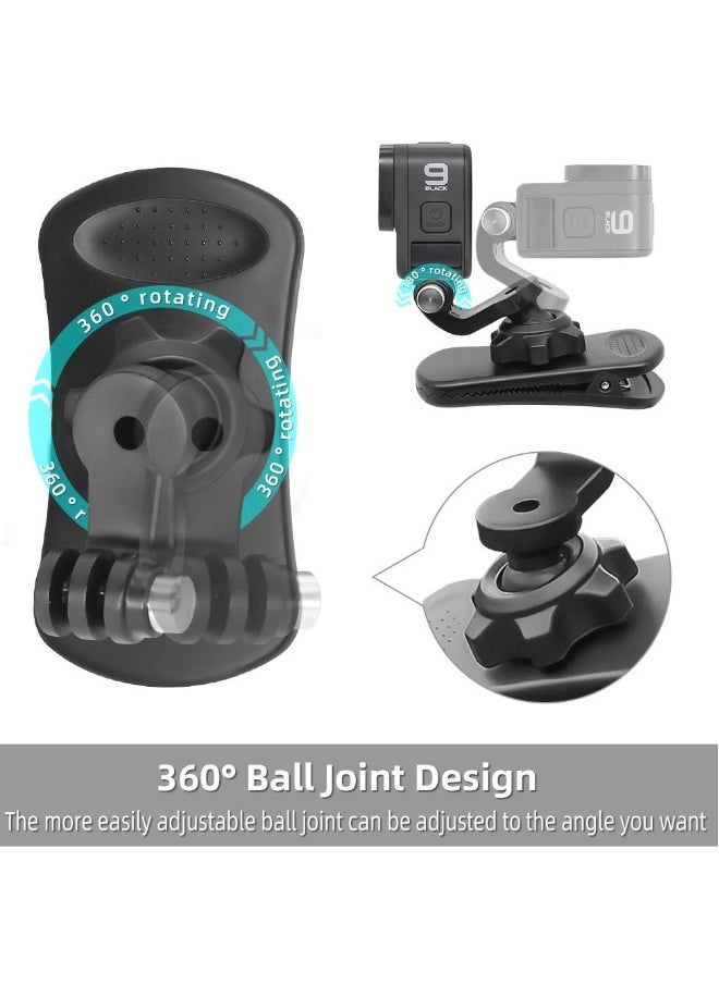 Backpack Strap Mount Quick Clip for Camera, 360° Rotation Clamp Hero 11 10 9 8 7 6, fusion and DJI Osmo Action 3 2, AKASO Campark Crosstour Cameras