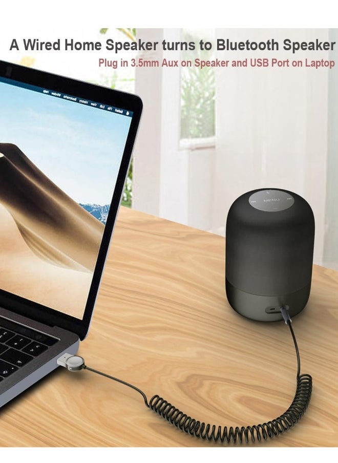 Aux to Bluetooth 5.1 Adapter, High Resolution Wireless Audio Bluetooth 5.1 Adapter with Audiophile USB DAC 3.5mm AUX for Car/Home Stereo Hi Res Music Streaming, No Charging Needed