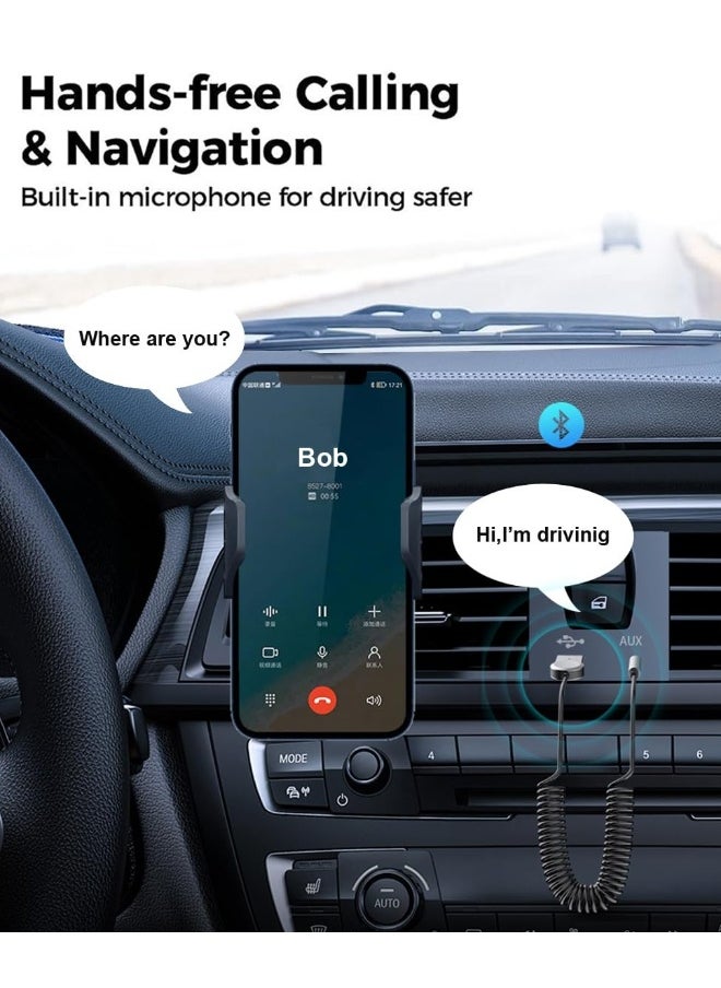 Aux to Bluetooth 5.1 Adapter, High Resolution Wireless Audio Bluetooth 5.1 Adapter with Audiophile USB DAC 3.5mm AUX for Car/Home Stereo Hi Res Music Streaming, No Charging Needed