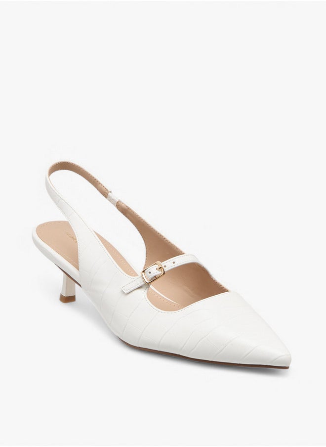 Textured Slip-On Shoes with Kitten Heels