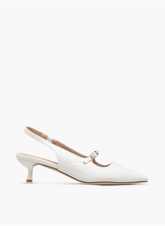 Textured Slip-On Shoes with Kitten Heels