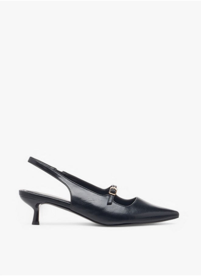Textured Slip-On Shoes with Kitten Heels