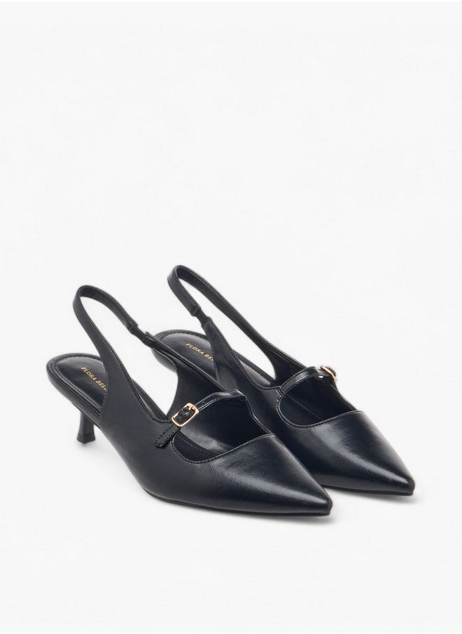 Textured Slip-On Shoes with Kitten Heels