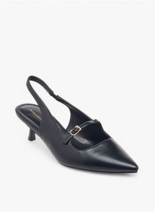 Textured Slip-On Shoes with Kitten Heels