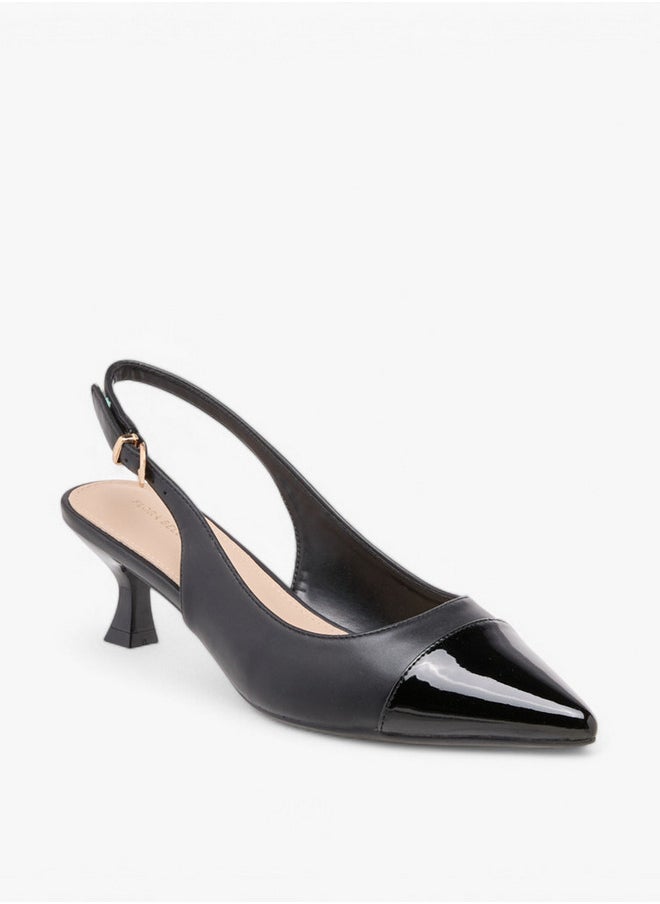 Women's Monogram Print Pointed Toe Slingback Shoes with Kitten Heels