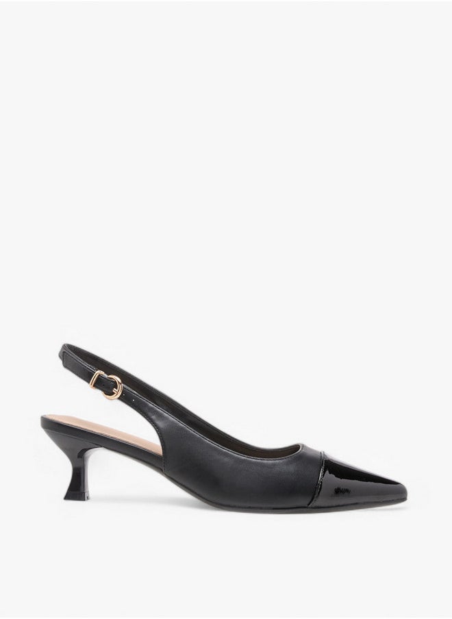 Women's Monogram Print Pointed Toe Slingback Shoes with Kitten Heels