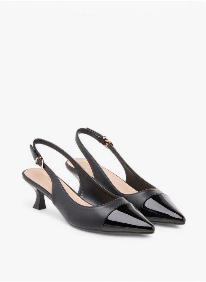 Women's Monogram Print Pointed Toe Slingback Shoes with Kitten Heels