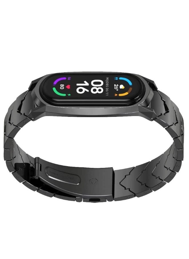 Strap Compatible Xiaomi Mi Band 6/5/4/3, Replacement Bracelet Wristbands for Mi Band 6 Correa NFC Global Version Metal Stainless Steel (Black)