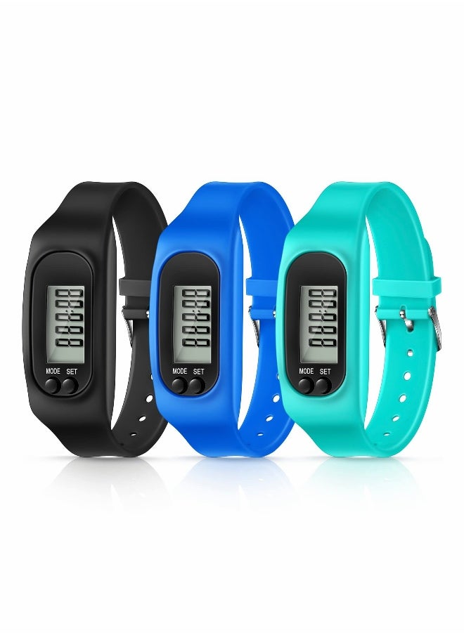 Silicone Fitness Tracker Watch 3 Pcs Walking Running Pedometer Calorie Burning and Step Counting Bracelet Steps Pedometer Watch for Walking Men Women Kids