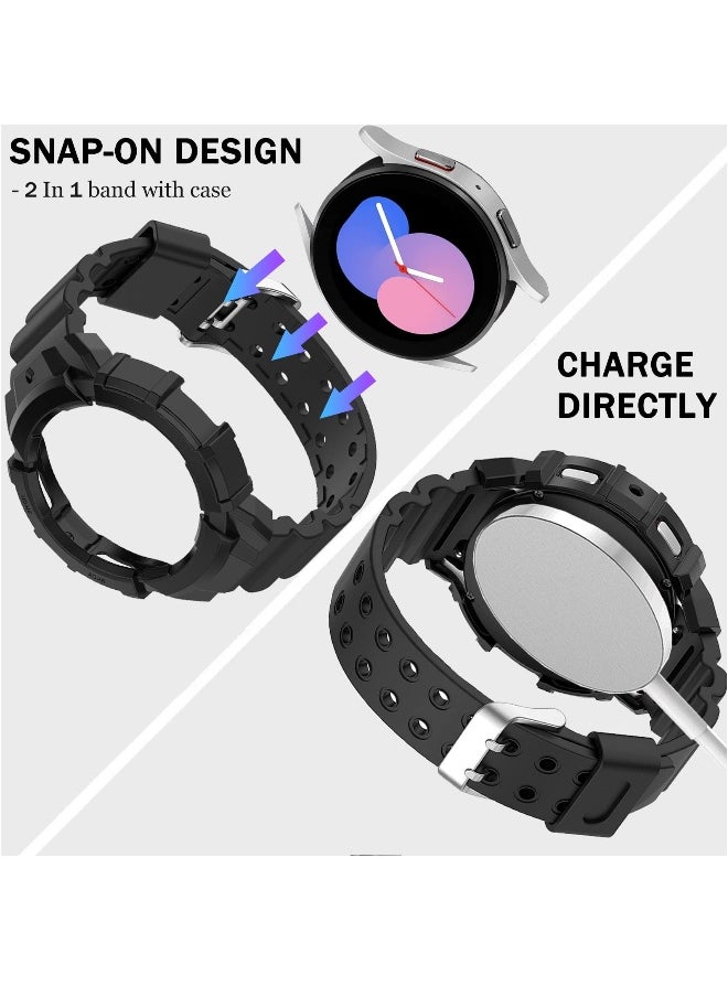 Compatible Samsung Galaxy Watch 4/5 Band with Shockproof Case and Anti-Scratch Protection, TPU Sport Strap (44mm)