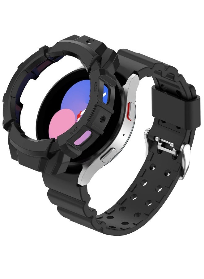 Compatible Samsung Galaxy Watch 4/5 Band with Shockproof Case and Anti-Scratch Protection, TPU Sport Strap (44mm)
