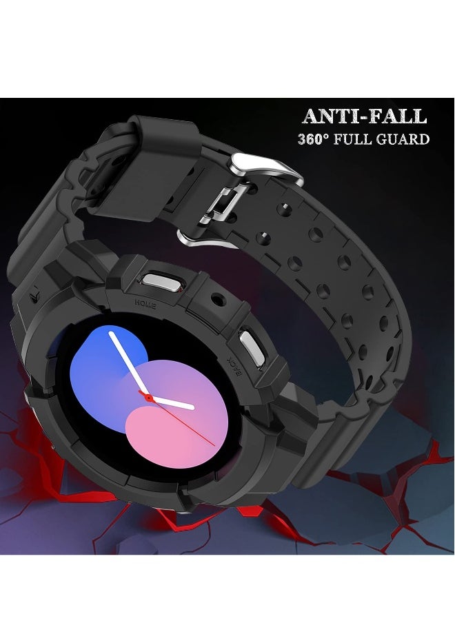 Compatible Samsung Galaxy Watch 4/5 Band with Shockproof Case and Anti-Scratch Protection, TPU Sport Strap (44mm)