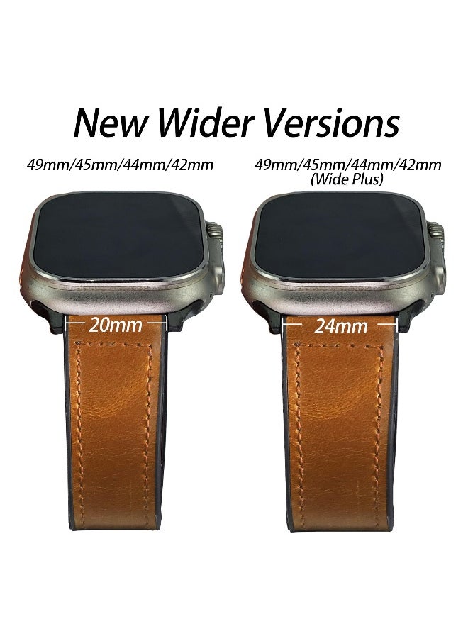 Genuine Leather Magnetic Buckle Watch Band for Apple Watch Ultra/Series 49mm, 45mm, 44mm, 42mm, Classic Brown Strap