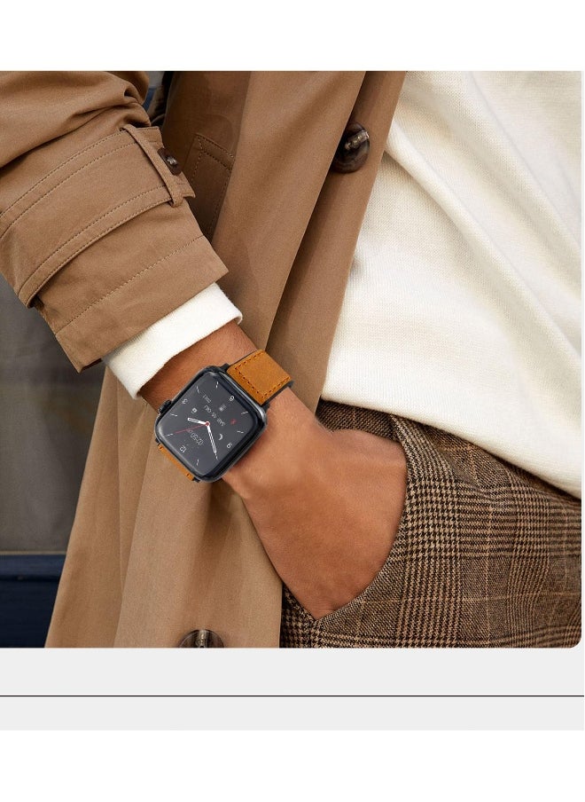 Genuine Leather Magnetic Buckle Watch Band for Apple Watch Ultra/Series 49mm, 45mm, 44mm, 42mm, Classic Brown Strap