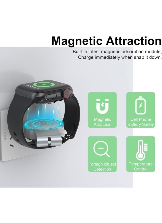 Charger for Apple Watch Portable iWatch USB Wireless Charger, 2-in-1 USB-A &USB-C Fast Charging Magnetic Cordless Travel Charger for Apple Watch Series Ultra 8 7 SE 6 5 4 3 2