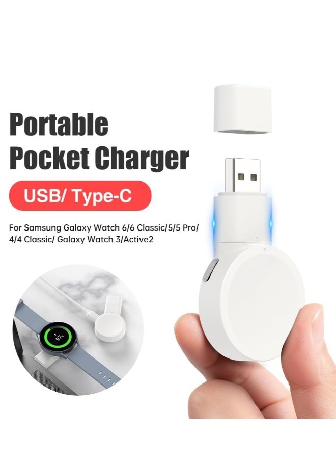 Portable Galaxy Watch Charger, USB Type-C Portable Charger for Samsung Galaxy Watch6/5/5Pro/4/4Classic/Active2 Wireless Smart Watch Accessories Rotatable Dual Charging Mode Adapter