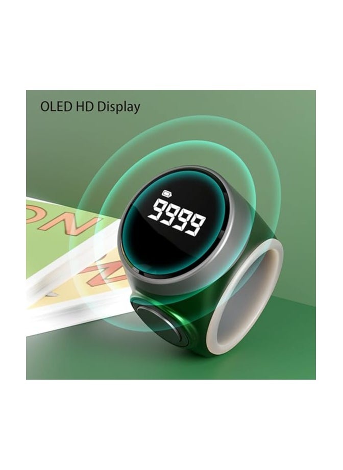 Tasbih Ring Smart Counter with Vibrating Alarm - Prayer Times Reminder, Muslim Prayer OLED Display Waterproof Tasbih Counter Wearable Technology Black - 20mm