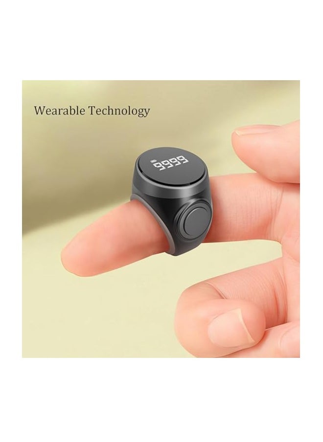 Tasbih Ring Smart Counter with Vibrating Alarm - Prayer Times Reminder, Muslim Prayer OLED Display Waterproof Tasbih Counter Wearable Technology Black - 20mm