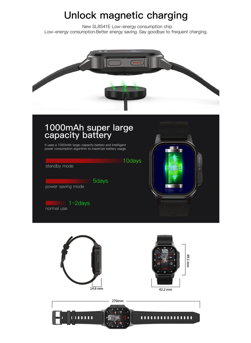 2.13″ AMOLED HD Smartwatch with 4G SIM, Heart-Rate & Fitness Tracking, Quad-Core CPU, 1000mAh Battery – Independent Calls & Messages
