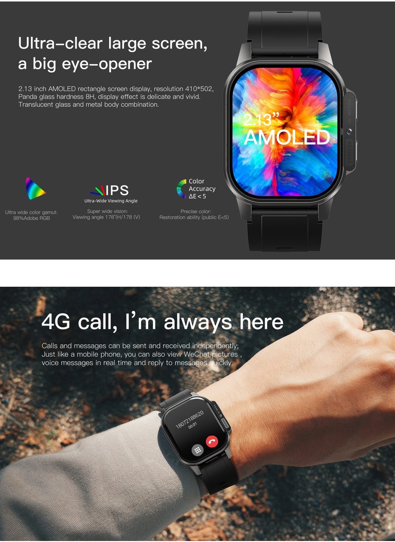 2.13″ AMOLED HD Smartwatch with 4G SIM, Heart-Rate & Fitness Tracking, Quad-Core CPU, 1000mAh Battery – Independent Calls & Messages