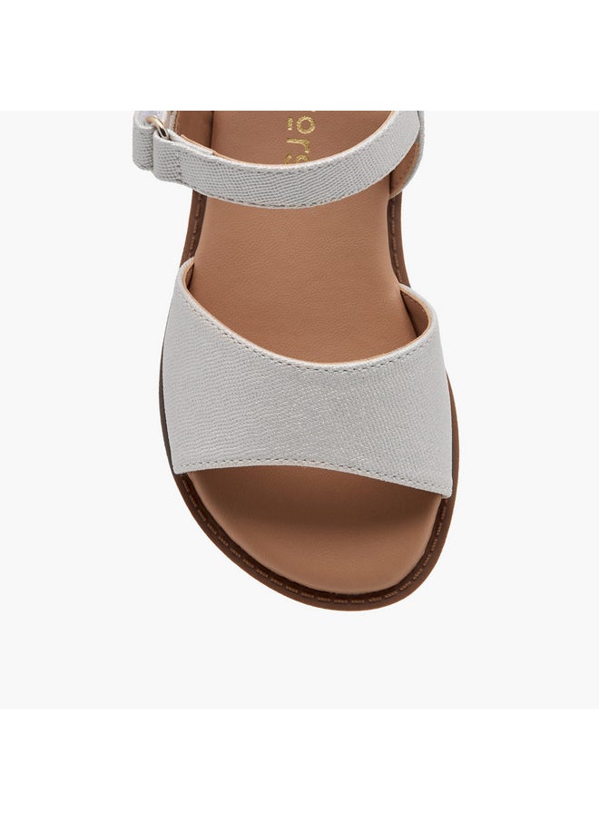 Girls Textured Flat Sandals with Hook and Loop Closure