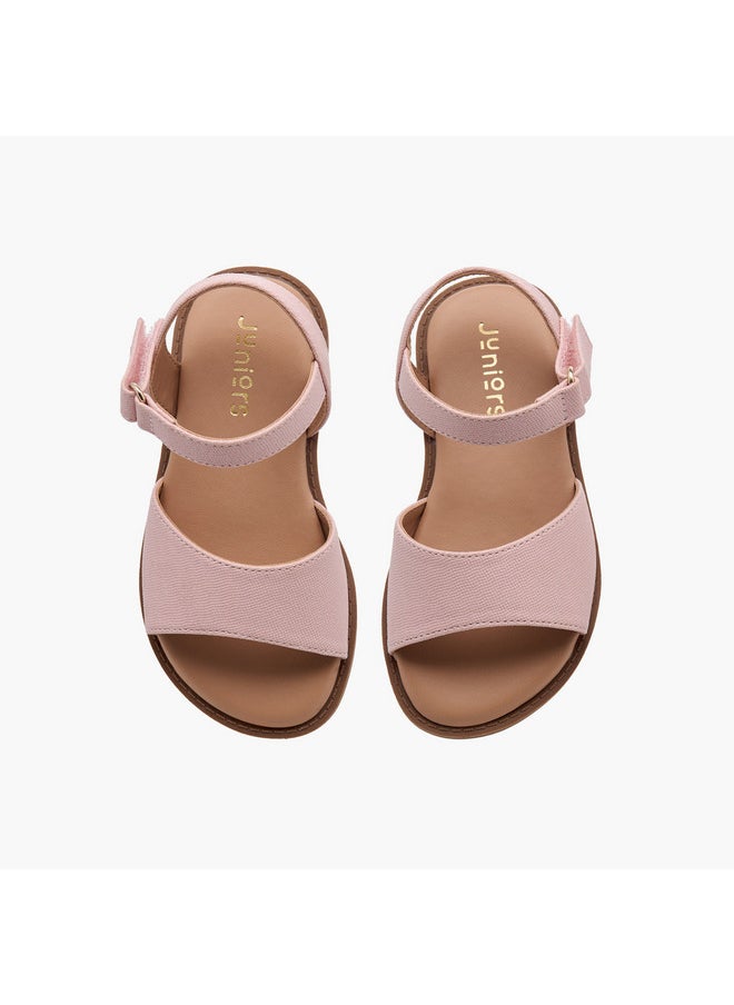 Girls Textured Flat Sandals with Hook and Loop Closure