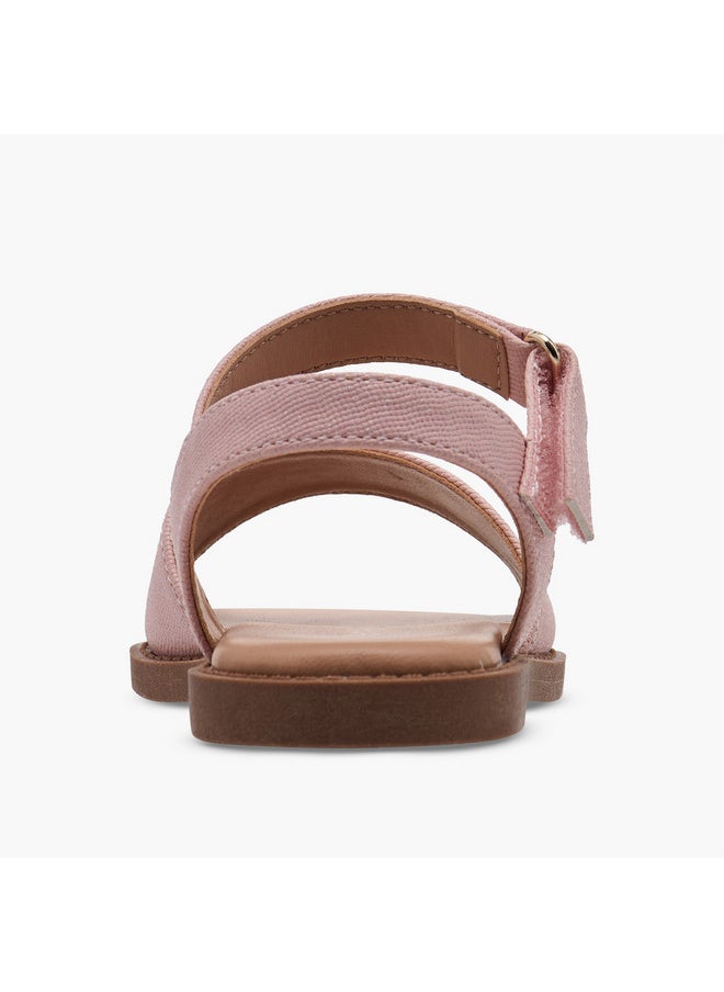 Girls Textured Flat Sandals with Hook and Loop Closure