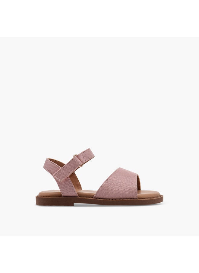 Girls Textured Flat Sandals with Hook and Loop Closure