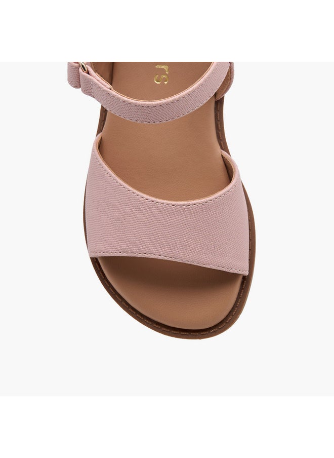 Girls Textured Flat Sandals with Hook and Loop Closure