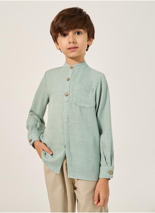 Plain Mandarin Collared Shirt with Pocket