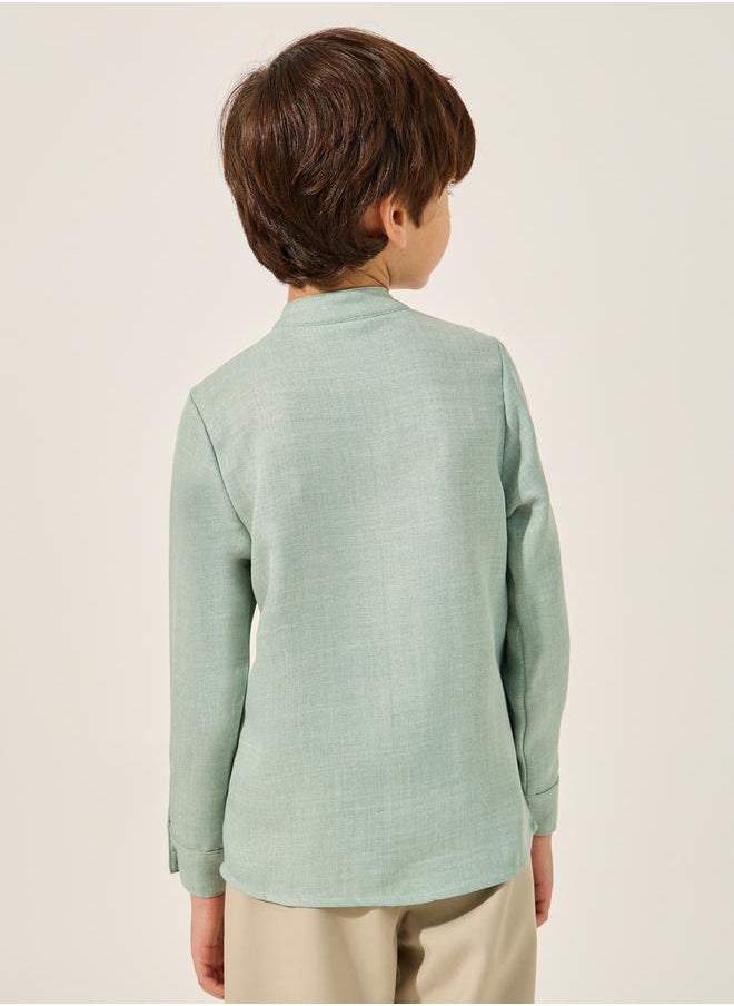 Plain Mandarin Collared Shirt with Pocket