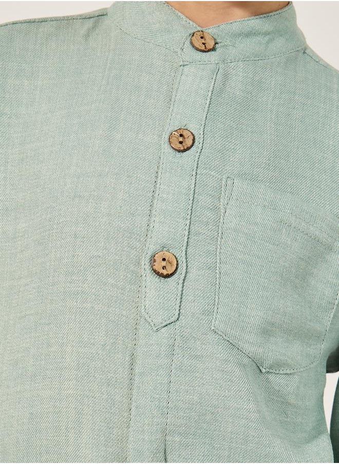 Plain Mandarin Collared Shirt with Pocket