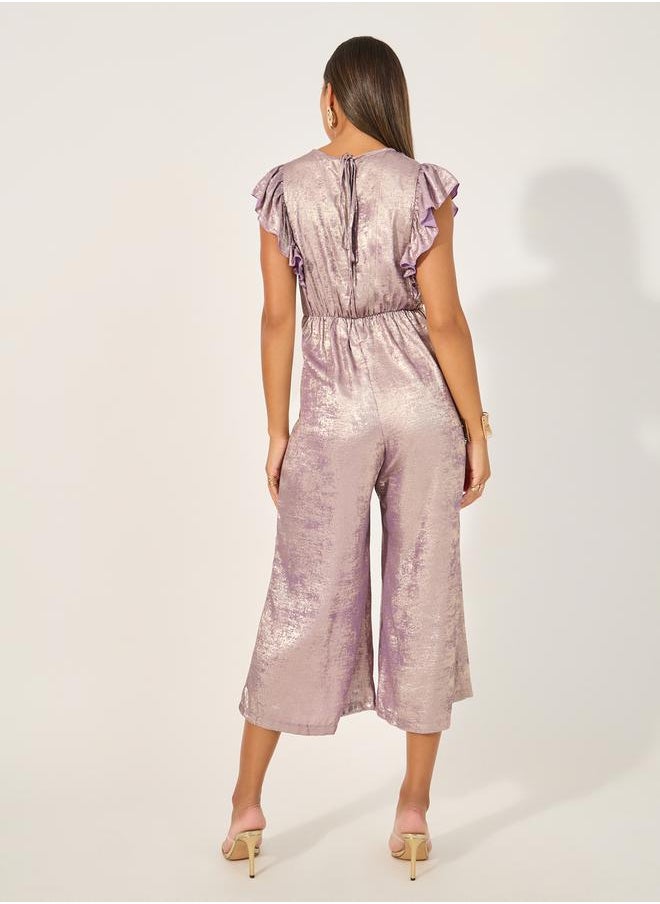 Shimmer Ruffle Sleeves Wide Leg Jumpsuit