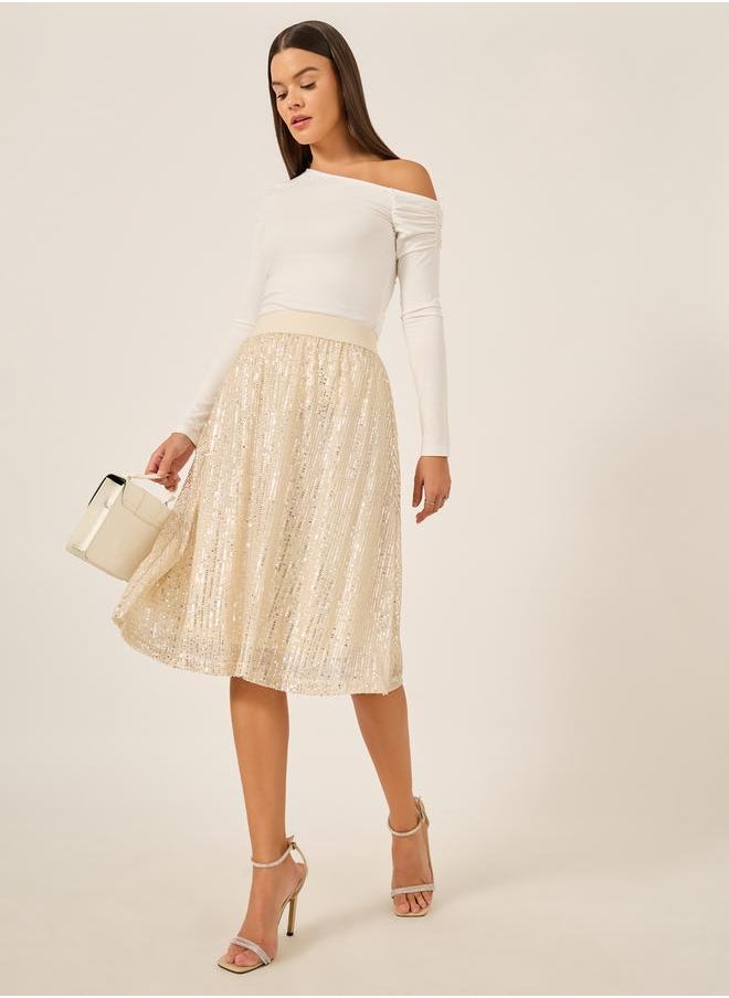 Sequin Embellished A-Line Midi Skirt