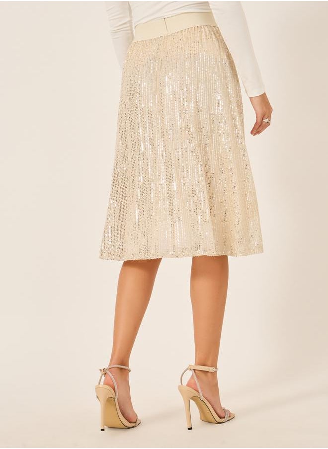 Sequin Embellished A-Line Midi Skirt
