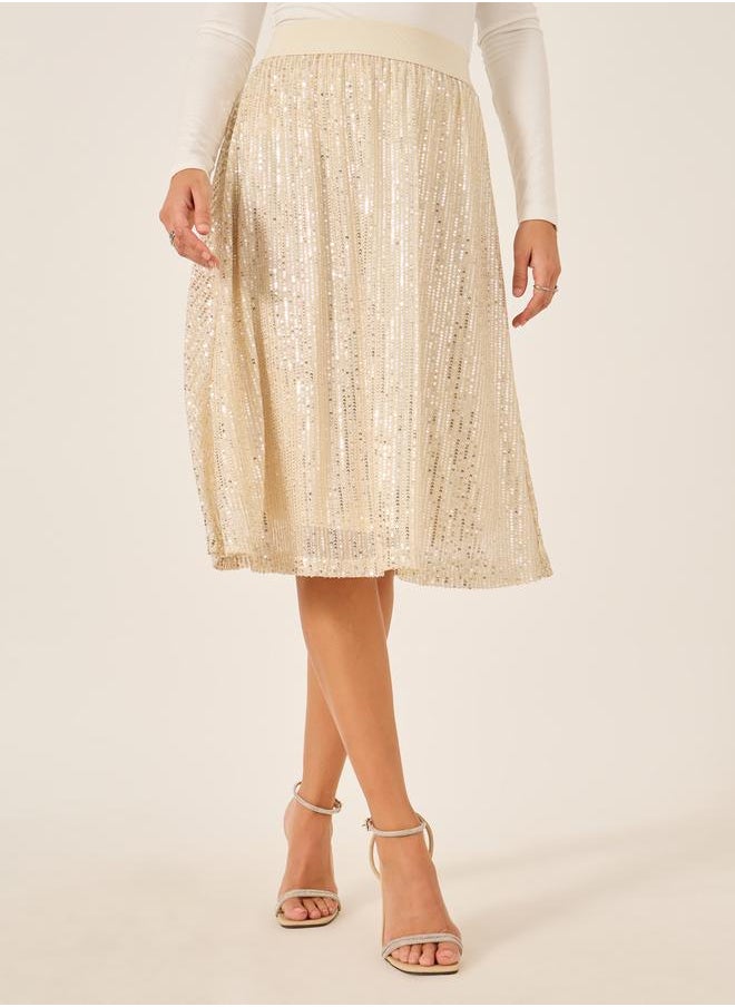 Sequin Embellished A-Line Midi Skirt