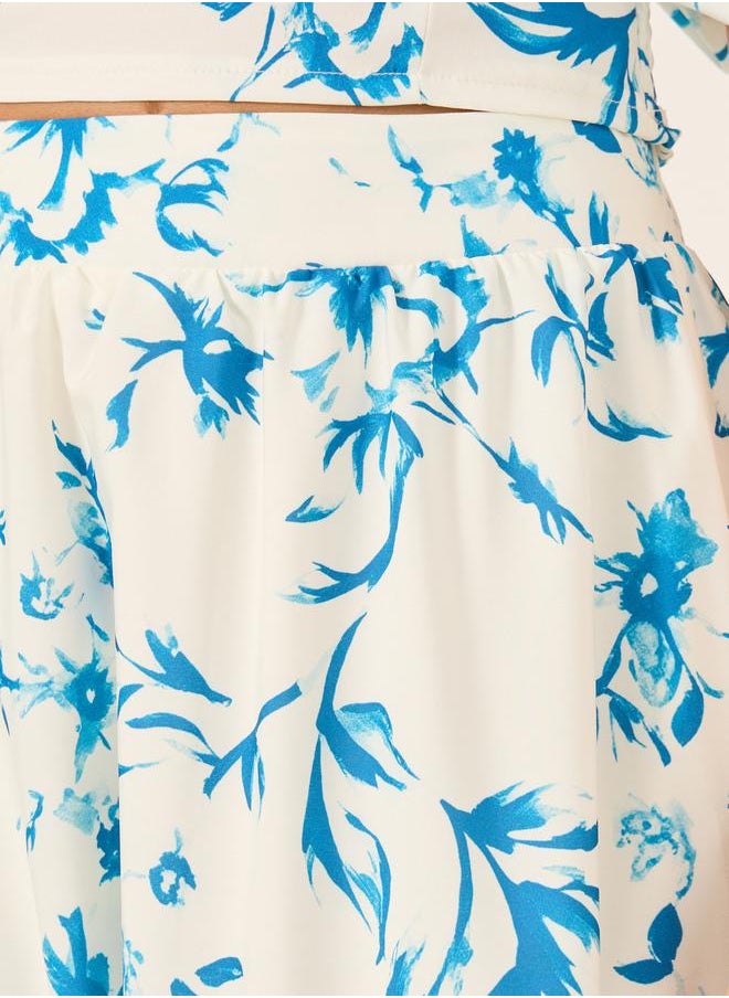 All-Over Print Flared Maxi Skirt