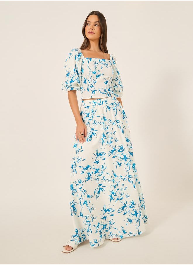 All-Over Print Flared Maxi Skirt