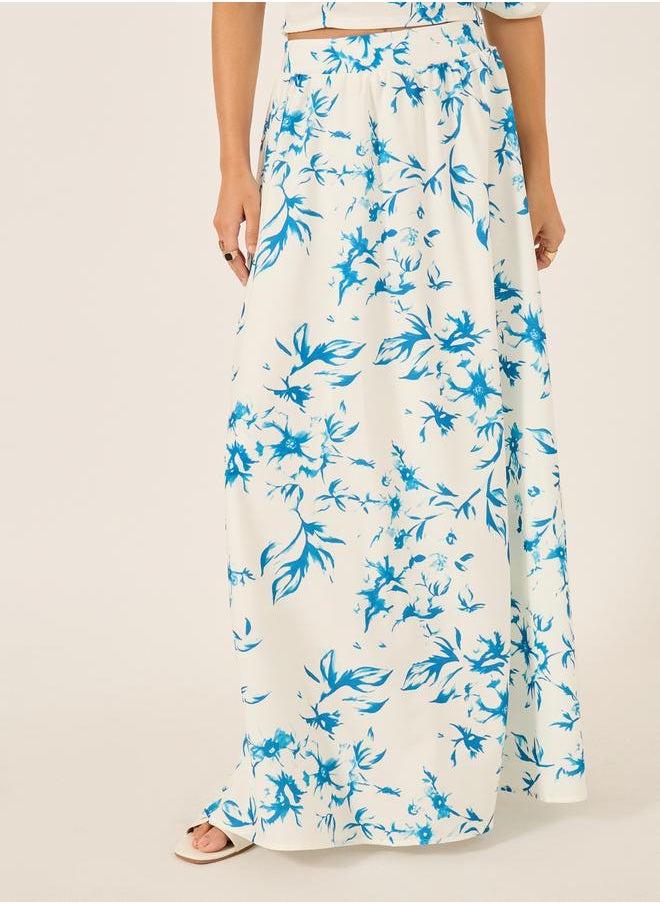 All-Over Print Flared Maxi Skirt