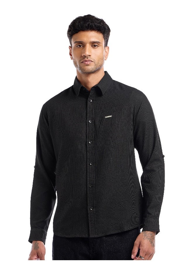 Black Waffle Texture Shirt